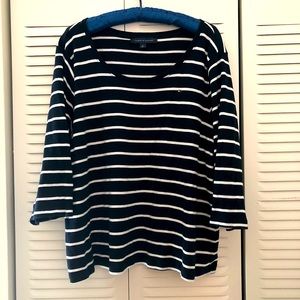 Tommy Hilfiger Navy and White Stripe Top